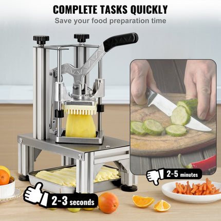 VOR Aardappelsnijder Fritessnijder 1/4 + 3/8 Inch Fritessnijder Groentesnijder Commerciële Chopper Fruitsnijder met 2 reservemessen RVS Chopper Salade Fruit