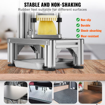 VOR Aardappelsnijder Fritessnijder 1/4 + 3/8 Inch Fritessnijder Groentesnijder Commerciële Chopper Fruitsnijder met 2 reservemessen RVS Chopper Salade Fruit