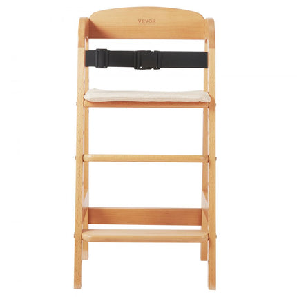 VEVOR houten kinderstoel voor baby's en peuters, converteerbare verstelbare kinderstoel, kinderstoel met zitkussen, draagbare babyverhoger, peuterstoel gemaakt van beukenhout, natuurlijk