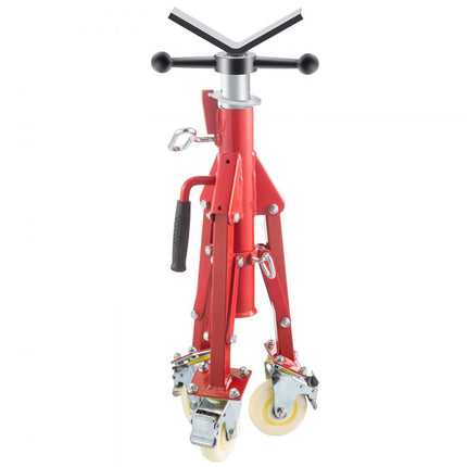 VEVOR Onderstelbok V-kop Kriksteun 54 cm Assteun Gemaakt van Staal met 71-131 cm Verstelbare Structuur, 400 kg Gewichtscapaciteit, Opklapbare Poten, Zwenkwielen voor Mobiliteit en Verbrede Voetzolen