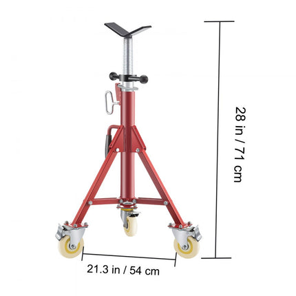 VEVOR Onderstelbok V-kop Kriksteun 54 cm Assteun Gemaakt van Staal met 71-131 cm Verstelbare Structuur, 400 kg Gewichtscapaciteit, Opklapbare Poten, Zwenkwielen voor Mobiliteit en Verbrede Voetzolen