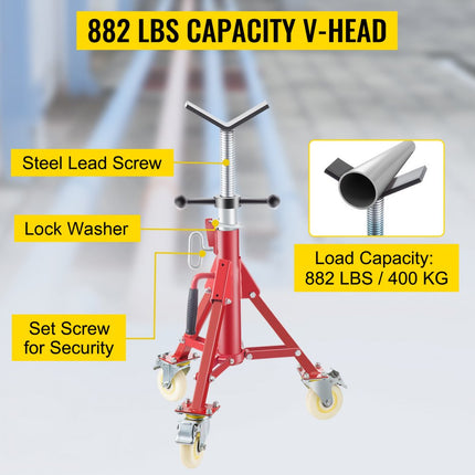 VEVOR Pijpstandaard Fold-a-Jack V-Head 23,6"-42,5" Hoogte 12" Pijp 882 lb met zwenkwielen