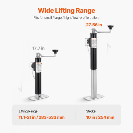 VEVOR aanhangerkrik 907kg draaisteun parkeersteun voor aanhangers 283-533mm