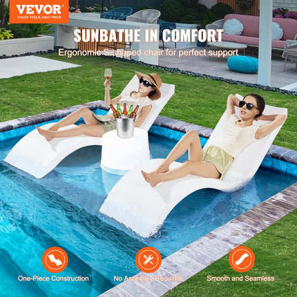 VEVOR ligstoel loungestoelen, 2 stuks Chaise longues, binnenzwembad en zonneplank loungestoelen 1780 x 580 x 560 mm, 200 kg draagvermogen zwembadligstoelen van PE wit, badligstoel zwembadligstoel