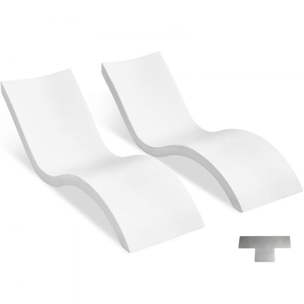 VEVOR ligstoel loungestoelen, 2 stuks Chaise longues, binnenzwembad en zonneplank loungestoelen 1780 x 580 x 560 mm, 200 kg draagvermogen zwembadligstoelen van PE wit, badligstoel zwembadligstoel