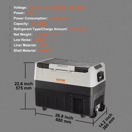 VEVOR Auto Koelkast Camping Koelkast 55 L koelbox Koelkast Boot 12/24 V verrijdbare elektrische vriezer 2 in 1 dubbele zone autokoelkastcompressor