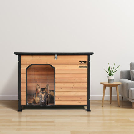 VEVOR Hondenkennel voor buiten, waterdicht hondenhuis met verhoogde vloer, bijtvaste houten hondengrot met ijzeren frame, buiten open dak, voor middelgrote tot grote honden