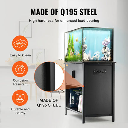 VEVOR Aquariumstandaard, 40 gal aquariumstandaard, 93 x 48 x 80 cm staal en MDF schildpadtankstandaard, 152 kg laadvermogen, reptielentankstandaard met opbergkast en ingebed elektrisch paneel, zwart