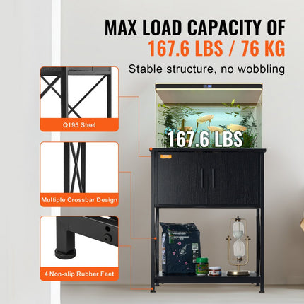 VEVOR Aquariumstandaard, 20 gallon aquariumstandaard, 65 x 42 x 81 cm staal en MDF schildpadtankstandaard, 76 kg laadvermogen, reptielentankstandaard met opbergkast en ingebouwde voeding