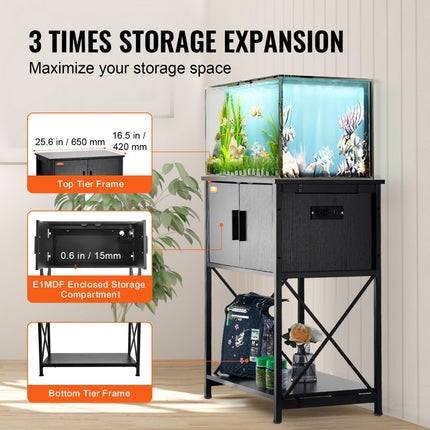 VEVOR Aquariumstandaard, 20 gallon aquariumstandaard, 65 x 42 x 81 cm staal en MDF schildpadtankstandaard, 76 kg laadvermogen, reptielentankstandaard met opbergkast en ingebouwde voeding