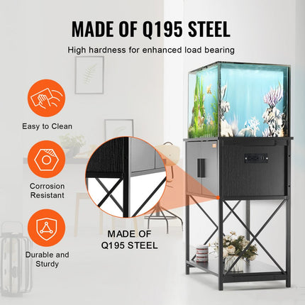 VEVOR Aquariumstandaard, 20 gallon aquariumstandaard, 65 x 42 x 81 cm staal en MDF schildpadtankstandaard, 76 kg laadvermogen, reptielentankstandaard met opbergkast en ingebouwde voeding