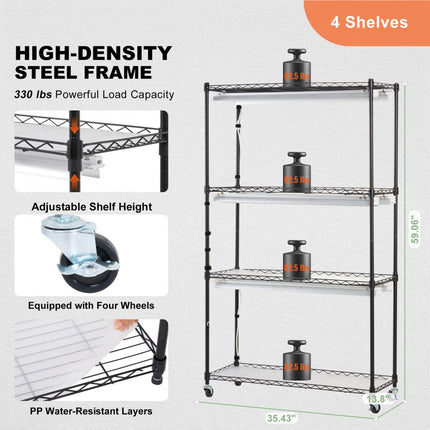 VEVOR plantenstandaard plantenplank met plantenlamp 4 niveaus 180W 90x35x150cm