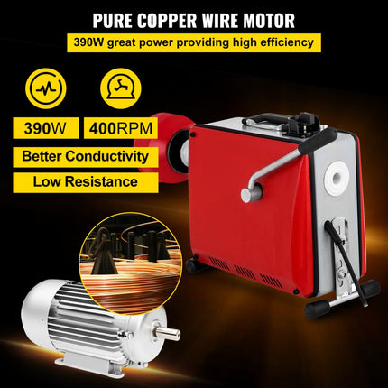 VEVOR Buisreinigingsmachine 390 W Buisreinigingsapparaat 400 Tpm Afvoerreiniger Buisreinigingsmachine met Snel Vervangbare Koppen, Vooruit en Achteruit Schakelaar Geschikt voor Buizen van 20-100 mm