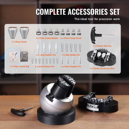 VEVOR graveeraanpassingsgereedschap met 34 bevestigingsmiddelen, 5 inch blokschroef complete set, graveerkogelschroef rubberen basis verstelbare kaken voor sieraden klein plastic