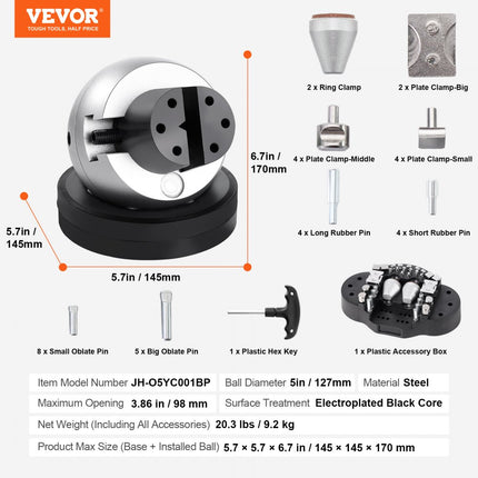 VEVOR graveeraanpassingsgereedschap met 34 bevestigingsmiddelen, 5 inch blokschroef complete set, graveerkogelschroef rubberen basis verstelbare kaken voor sieraden klein plastic