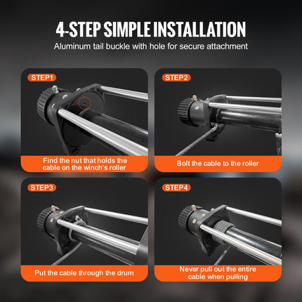 VEVOR slingerkabel 9,5 mm x 15,2 m staalkabel 67,6 kN breeksterkte van de kabel bosbouwkabel met draaibare haak hijskabel staalkabel sleepkabel ideaal voor ATV's UTV's auto's SUV's of grote terreinvoertuigen