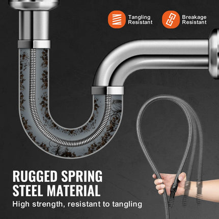 VEVOR leidingreinigingskabel 30 mx 19 mm, leidingreinigingskabel van staal en 4 messen voor buizen van 100 tot 200 mm, leidingreinigingskabel met binnenkern voor gootsteen, afvoerputje, toilet