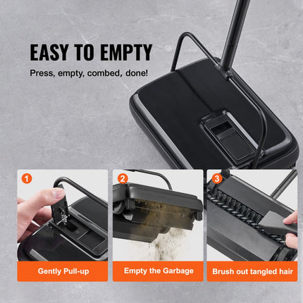 VEVOR tapijtveger, handmatige vloerreiniger, 200 mm voor het reinigen van tapijten en harde vloeren, huisdierbontverwijderaar, borstelkam voor het verwijderen van vuil/haar zonder elektriciteit