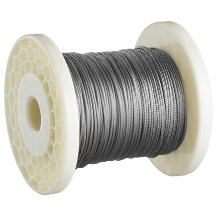 VEVOR draadkabel 100 mx 1,59 mm staalkabel roestvrij staalkabel 7x7 patroon roestvrij staaldraad roestvrij staal 304 trellisdraad ca. 144 kg breeksterkte draadkabel ideaal voor kerstverlichting decoraties waslijn