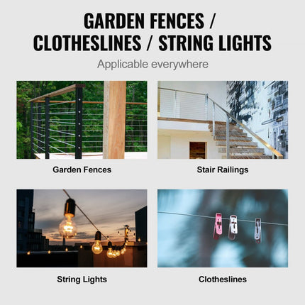 VEVOR draadkabel 91,5 mx 3,18 mm staalkabel roestvrij staalkabel 7x7 patroon roestvrij staaldraad roestvrij staal 316 trellisdraad ca. 626 kg breeksterkte draadkabel ideaal voor kerstverlichting decoraties waslijn