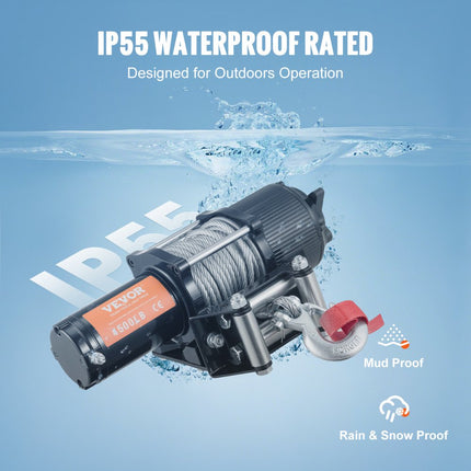 VEVOR Elektrische Lier 12V Winch 4500lbs/2041kg Offroad Motor Lierkabel Elektrische Lier Staalkabel met bedrade afstandsbediening Zwart Ideaal voor