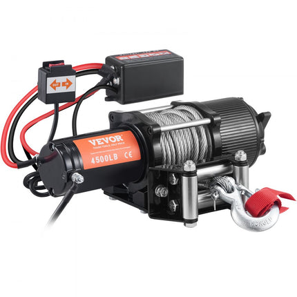 VEVOR Elektrische Lier 12V Winch 4500lbs/2041kg Offroad Motor Lierkabel Elektrische Lier Staalkabel met bedrade afstandsbediening Zwart Ideaal voor