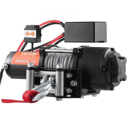 VEVOR Elektrische Lier 12V Winch 4500lbs/2041kg Offroad Motor Lierkabel Elektrische Lier Staalkabel met bedrade afstandsbediening Zwart Ideaal voor