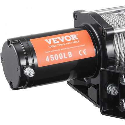 VEVOR Elektrische Lier 12V Winch 4500lbs/2041kg Offroad Motor Lierkabel Elektrische Lier Staalkabel met bedrade afstandsbediening Zwart Ideaal voor