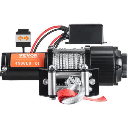 VEVOR Elektrische Lier 12V Winch 4500lbs/2041kg Offroad Motor Lierkabel Elektrische Lier Staalkabel met bedrade afstandsbediening Zwart Ideaal voor