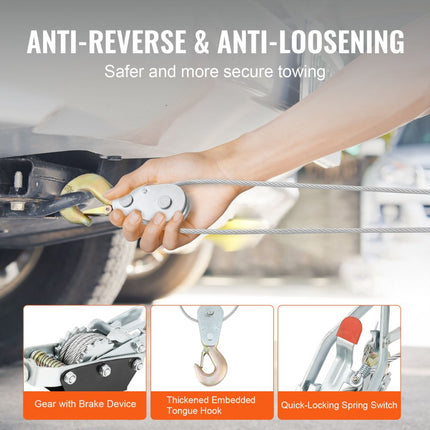 VEVOR liertrekker, 4 ton (8.818 lbs) trekvermogen, 10ft (3m) staalkabel, 3 haken, heavy duty dual-speed rateltrekker, auto-takelkabeltrekker, ideaal voor voertuigredding