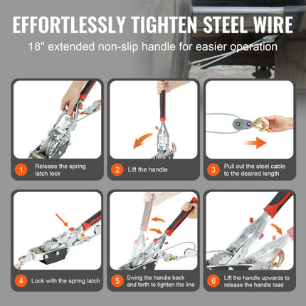 VEVOR liertrekker, 4 ton (8.818 lbs) trekvermogen, 10ft (3m) staalkabel, 3 haken, heavy duty dual-speed rateltrekker, auto-takelkabeltrekker, ideaal voor voertuigredding