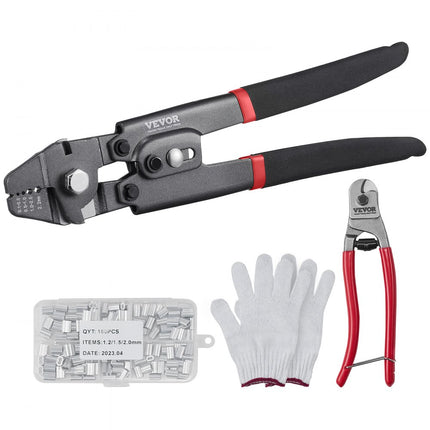 VEVOR Krimptang Terminal Tang 0.1-2.2mm Wire Rope Crimping Tool Fishing Wire Crimping Tool met 160 aluminium adereindhulzen Wire Rope Crimping Tool Set, 2 in 1 Wire Rope Crimping Tool for Crimping 4 Jaw Size