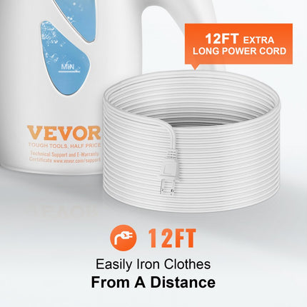 VEVOR Draagbare stoomboot Stoomstrijkijzer 900 W reisstrijkijzer 180 ml maximale bruikbare capaciteit, stoomboot geen strijkplank nodig, witte stoomboot met anti-hittehandschoenen en snoer van 145,76 cm