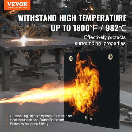VEVOR lasdeken 305 x 305 x 3 mm lasdeken 982 ℃ hittebestendigheid hittebeschermingsstof hittebeschermingsmat koolstofvezel blusdeken brandwerende pad brandwerende mat brandmat zwart