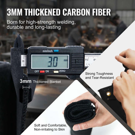 VEVOR lasdeken 305 x 305 x 3 mm lasdeken 982 ℃ hittebestendigheid hittebeschermingsstof hittebeschermingsmat koolstofvezel blusdeken brandwerende pad brandwerende mat brandmat zwart