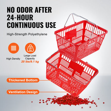 VEVOR boodschappenmand 12 stuks 21L ijzeren handvatstandaard rood