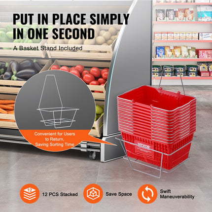VEVOR boodschappenmand 12 stuks 21L ijzeren handvatstandaard rood