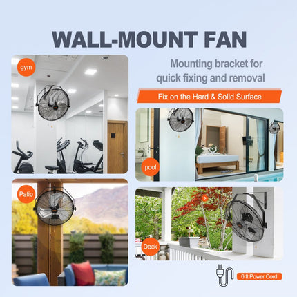 VEVOR wandventilator 57 cm waterdichte oscillerende wandventilator 3 snelheden 4150 CFM commerciële woonventilator voor koeling magazijn kas werkplaats terras zwart