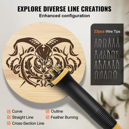 VEVOR Professioneel houtbrandergereedschap pyrografie, pyrografieset met dubbele pen en pyrografieapparaat met dubbele aansluiting, pyrografiemachineset, pyrografiestation inclusief pyrografiezuigers met 23 draadpunten