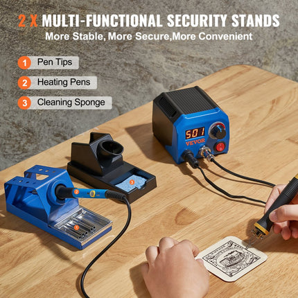 VEVOR Professioneel houtbrandergereedschap pyrografie, pyrografieset met dubbele pen en pyrografieapparaat met dubbele aansluiting, pyrografiemachineset, pyrografiestation inclusief pyrografiezuigers met 23 draadpunten