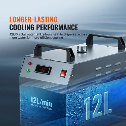 VEVOR Industriële Water Chiller CW-3000 80W Luchtgekoeld Industrieel Water Chiller Koelsysteem met 12L Watertank Capaciteit 12L/min Max. Debiet voor Lasergraveermachine Koelmachine