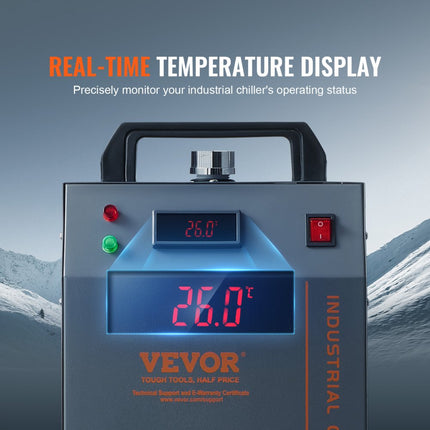 VEVOR Industriële Water Chiller CW-3000 80W Luchtgekoeld Industrieel Water Chiller Koelsysteem met 12L Watertank Capaciteit 12L/min Max. Debiet voor Lasergraveermachine Koelmachine