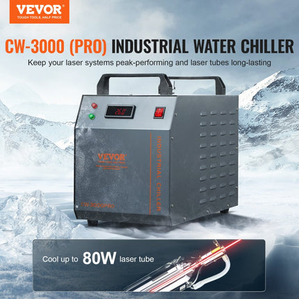 VEVOR Industriële waterkoeler, CW-3000 (PRO), 150 W luchtgekoeld industrieel waterkoeler-koelsysteem met 12 liter watertank, 18 l/min max. stroomsnelheid, voor lasergraveermachine Koelmachine