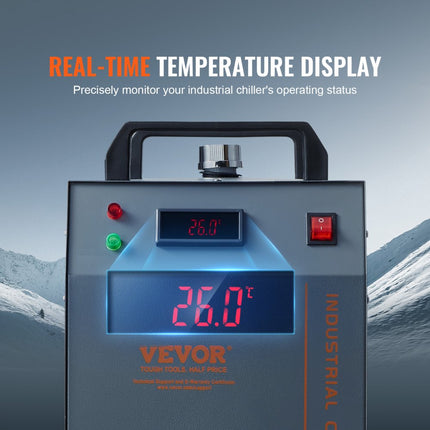 VEVOR Industriële waterkoeler, CW-3000 (PRO), 150 W luchtgekoeld industrieel waterkoeler-koelsysteem met 12 liter watertank, 18 l/min max. stroomsnelheid, voor lasergraveermachine Koelmachine
