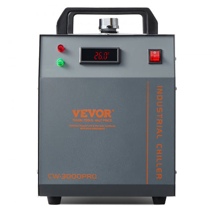 VEVOR Industriële waterkoeler, CW-3000 (PRO), 150 W luchtgekoeld industrieel waterkoeler-koelsysteem met 12 liter watertank, 18 l/min max. stroomsnelheid, voor lasergraveermachine Koelmachine