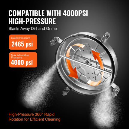 VEVOR hogedrukreiniger roestvrijstalen oppervlaktereiniger 14,7L/min oppervlaktereiniger hogedruk φ609,6mm bestratingreinigingsapparaat Max.4000 PSI terrasreiniger dubbel sproeisysteem 25° spuithoek