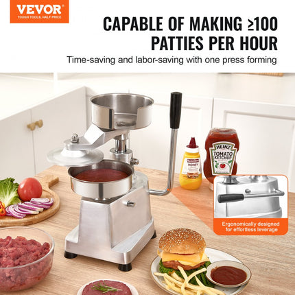 VEVOR Commerciële Burger Patty Maker 13cm Hamburger Beef Patty Maker Heavy Duty Food Grade RVS Burger Press Keuken Vlees Shaper