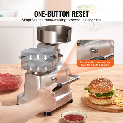 VEVOR Commerciële Burger Patty Maker 13cm Hamburger Beef Patty Maker Heavy Duty Food Grade RVS Burger Press Keuken Vlees Shaper