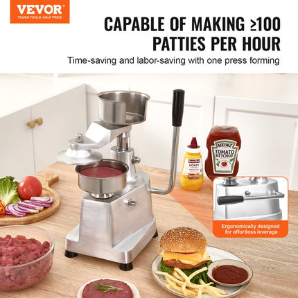 VEVOR Commerciële Burger Patty Maker, 100 mm / 4 "Hamburger Beef Patty Maker, Heavy Duty Food Grade roestvrijstalen kom Burger Press, Keukenvleesvormmachine met 1000 stuks Patty Papi