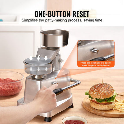 VEVOR Commerciële Burger Patty Maker, 100 mm / 4 "Hamburger Beef Patty Maker, Heavy Duty Food Grade roestvrijstalen kom Burger Press, Keukenvleesvormmachine met 1000 stuks Patty Papi